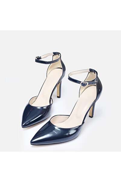 37Numara Stiletto din piele lacuita albastru cu curea la glezna - Marime mare...