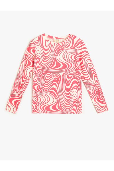 Koton Long Sleeve Crew Neck Abstract Patterned T-Shirt