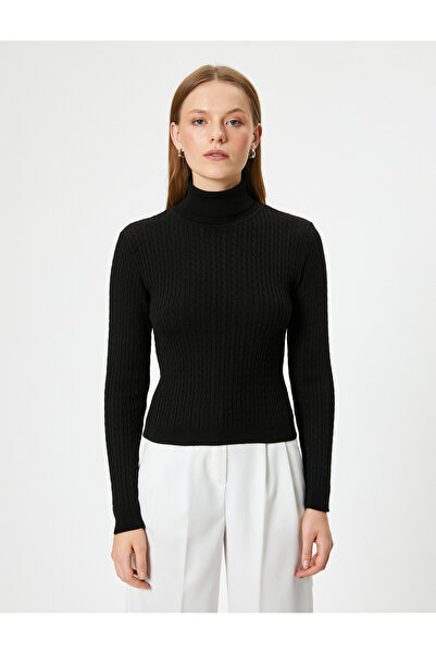 Koton Dik Yaka Kazak Uzun Kollu Saç Örgü Desenli