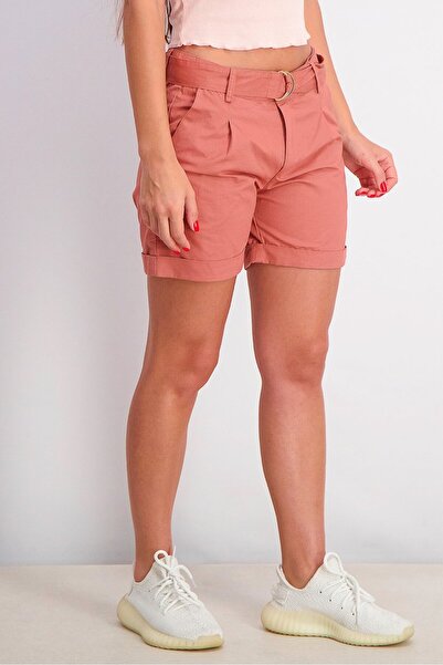 Sinsay Women Side Pocket Belted Shorts, Rust