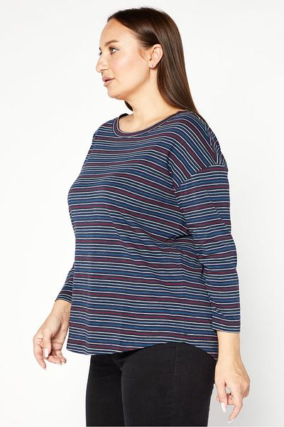 Esprit Women Round Neck Long Sleeve Striped T-Shirt, Navy Combo