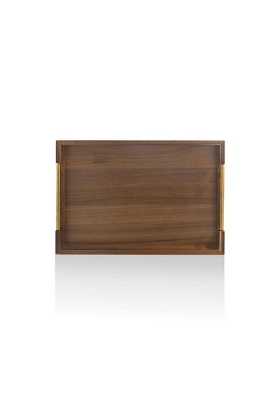 The Mia Natura Acacia Metal Handled Tray Gold 45X30X5 cm