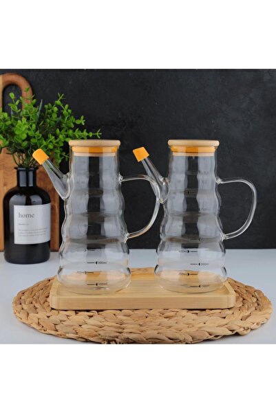 Kapris Bambu Tabaklı 2 Li Cam Yağlık 800 Ml KAP-008