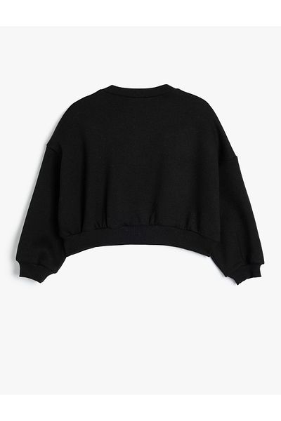 Koton Суичър с дълъг ръкав Crop - щампа с пеперуди, кръгла яка