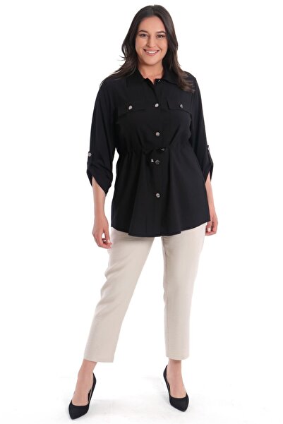 Metpoint Μαύρο μπουφάν μεγάλου μεγέθους με δαντέλα στη μέση και τσέπες