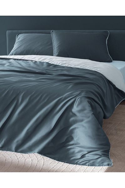 Madame Coco Verne Double Satin Duvet Cover Set - 100% Cotton, 208 Tc Printed, Blue/White