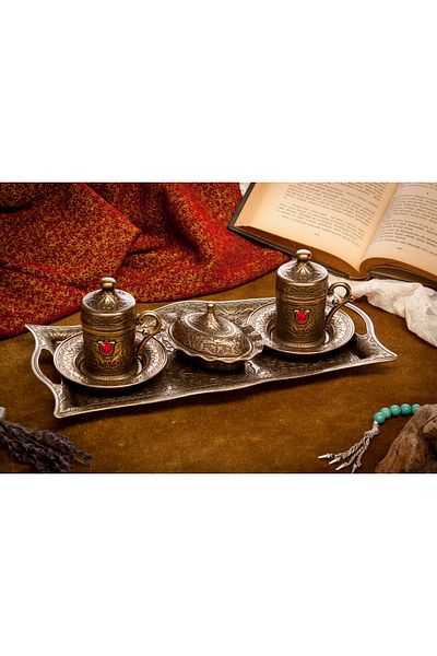 Lucena Karizma Copper Color Stoned Double Coffee Cup Set