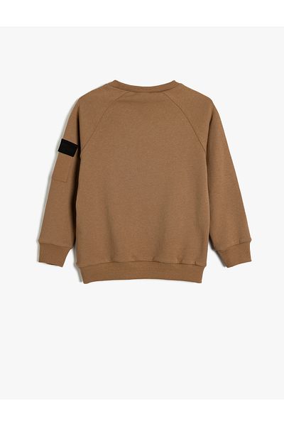 Koton Cotton Ribbed Long Sleeve Sweatshirt - Pocket Detailed Crew Neck