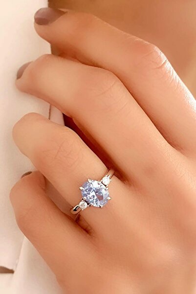 OSESHOP Sky Diamond Blue Creative Sapphire 925ayar Gümüş Lüks Tek Taş Yüzük