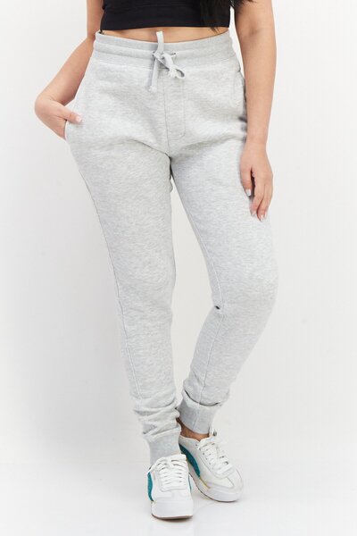 French Connection Women Regular Fit Brand Logo Jogger Pants, Light Grey Melange
