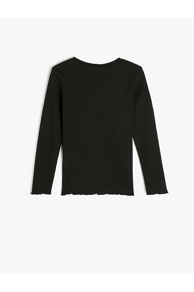 Koton Long Sleeve Crew Neck Ribbed Cotton T-Shirt