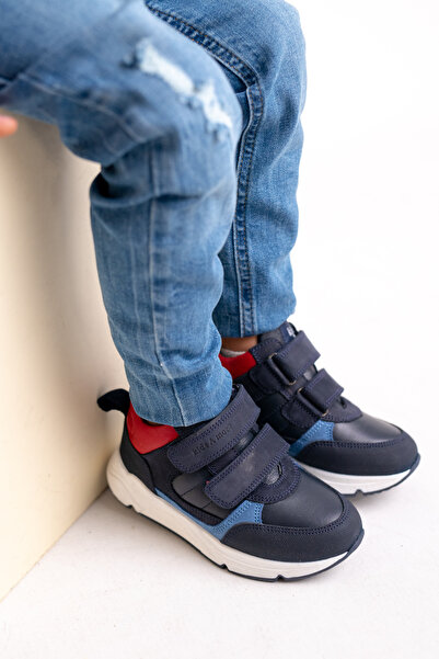 kids A more Olympos Double Velcro Leather Boy's Boots Navy Blue