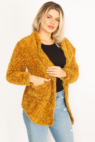 Şans Cardigan de tricotaje gros, șofran cu buzunar, mărime mare, pentru femei 65n34602