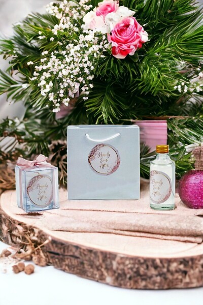 Tiem Concept Kişiye Özel Nikah Şekeri Baskılı Çantalı Kolonya Ve Bardak Mum S...