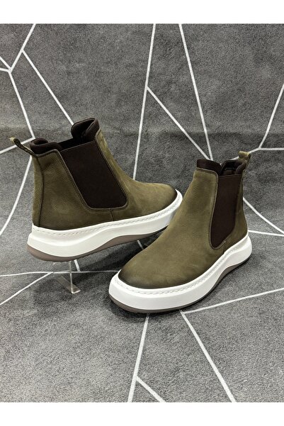 NYZ Haki Yeşil Hakiki Nubuk Deri Chelsea Bot