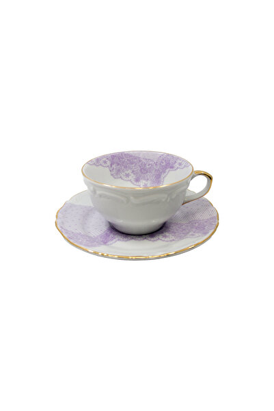Gorgo Iruka Volante Dentelle Lila Gold Kenar Porselen Çay Fincanı
