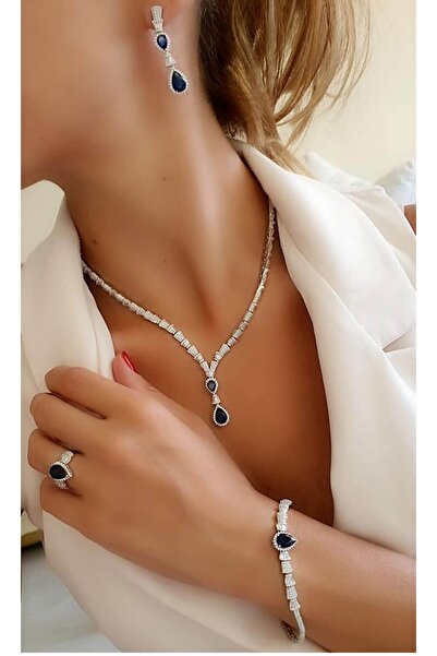OSESHOP Lacivert pırlanta ışıltısında zirkon taşlı 925ayar gümüş ıtalyan lüks...