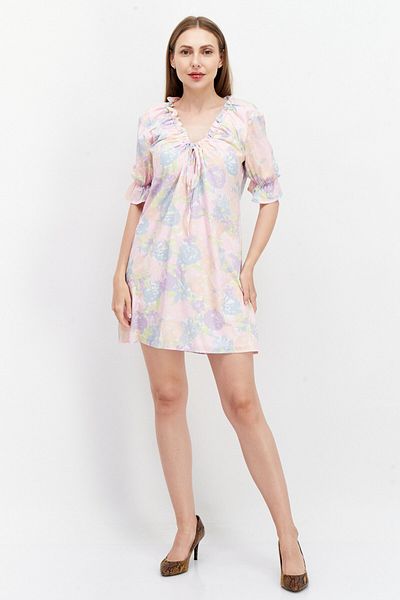 NA-KD Women Floral Print Mini Dress, Pink Combo