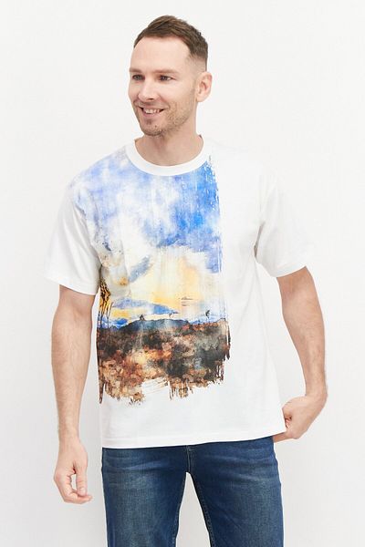 Esprit Men Crew Neck Short Sleeve Graphic Printed T-shirt, White