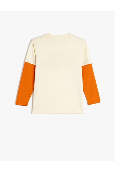 Koton Cotton Long Sleeve Crew Neck T-Shirt - Slogan Print Detailed