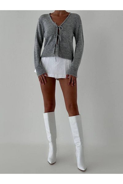 My Blog Gray Three-Lace Trirco Cardigan-4414