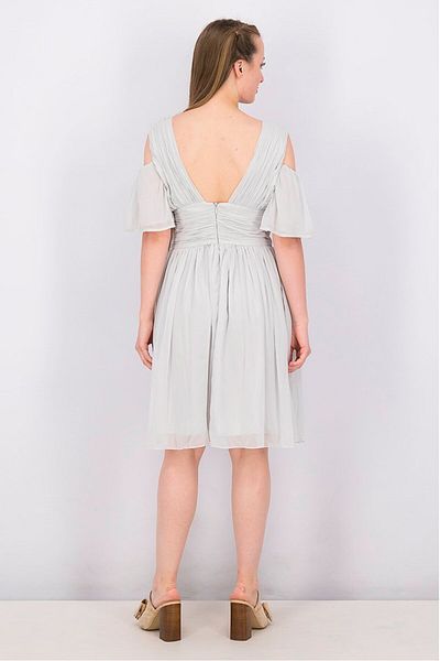French Connection Women Chiffon Drapey Mdi Casual Dress, Light Grey