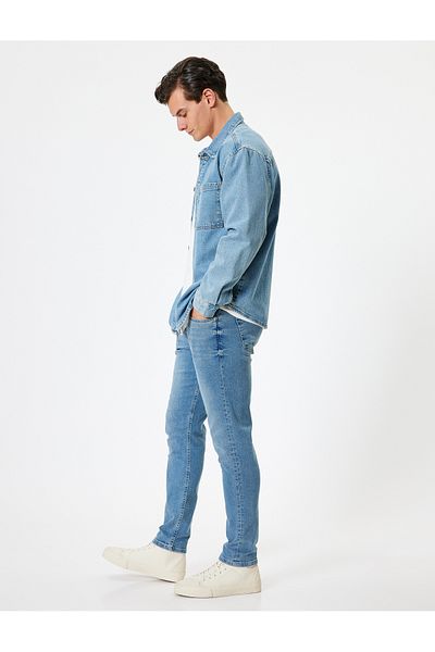 Koton Slim Fit szabványos derékgombos farmernadrág - Brad Jean