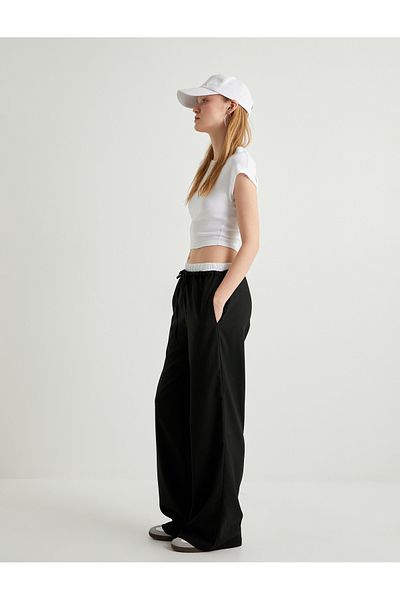 Koton Wide Leg Trousers Double Waist Layer Tie Waist