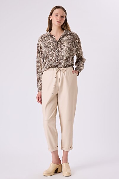 FEVER Bağcıklı deri pantolon