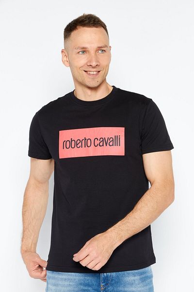 Roberto Cavalli Men Crew Neck Short Sleeve Brand Logo T-shirts, Black