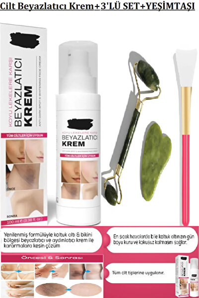 aks kozmetik Cilt Beyazlatıcı Krem+YEŞİM TAŞI+Kalp Yüz Bakım Taşı+Silikon Spa...