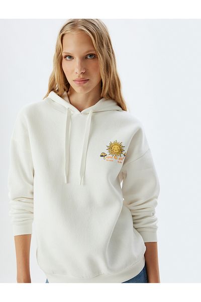 Koton Oversize Raster Sweatshirt - Printed Back, Hood, Long Sleeve