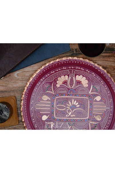 ERİZA Round Engraved Copper Serving Tray 40 cm
