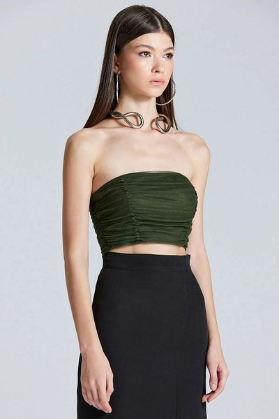 World Fashion Trends WFT2466 Μπροστινό Μαζευμένο Χακί Στράπλες