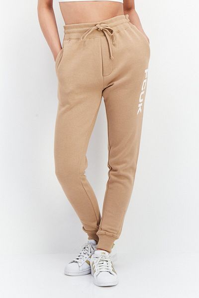 French Connection Women Regular Fit Drawstring Printed Jogger Pants, Tan