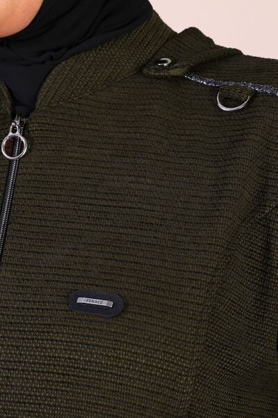 Ferace Women's Large Size Hooded Winter Cap Coat Khaki