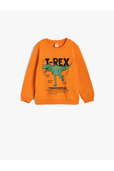 Koton Dinosaur Printed Long Sleeve Crew Neck Cotton Raised Sweatshirt