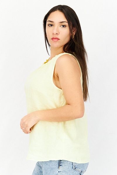 Don't Call Me Jennyfer Women Round Neck Sleeveless Plain Top, Yellow