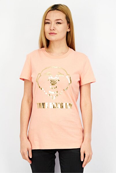 True Religion Women Crew Neck Short Sleeves Foil Buddha Print T-shirts, Bloom...
