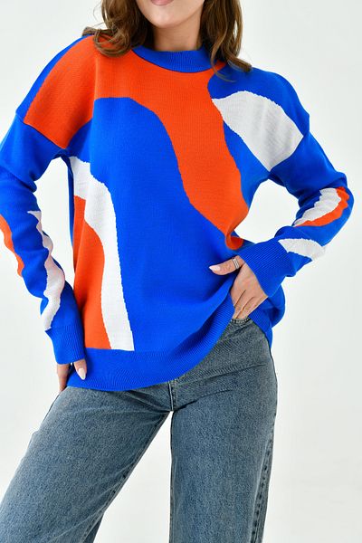 lovebox Pulover de damă din tricotaje colorate cu gât crew - cu model 0154