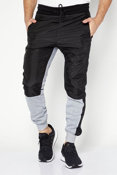 Modern Culture Men Regular Fit Colorblock Drawstring Fleece Jogger Pants, Black/light Grey