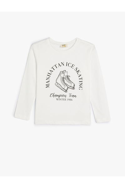 Koton Tişört Uzun Kollu Paten Baskılı Bisiklet Yaka Pamuklu