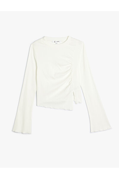 Koton Uzun Kollu Tişört Kaşkorse Drape Detaylı Dik Yaka Slim Fit