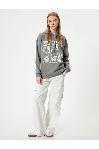 Koton Relax Fit Hooded Sweatshirt - Slogan Printed, Hooded
