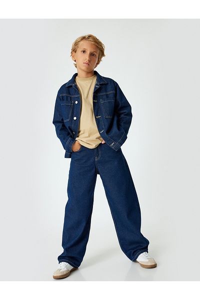 Koton Cotton Jeans with Pockets and Adjustable Elastic Waist