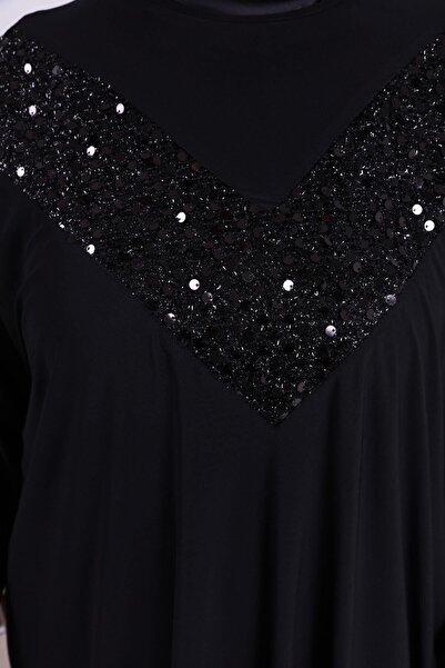 Ferace Πουκάμισο μεγάλου μεγέθους Μακρύ γυναικείο τουνίκ με νυχτερίδα με παγιέτες μαύρο