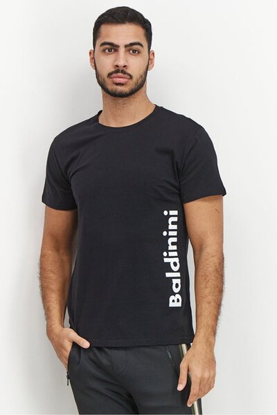 Baldinini Men Crew Neck Long Sleeve Brand Logo T-shirt, Black