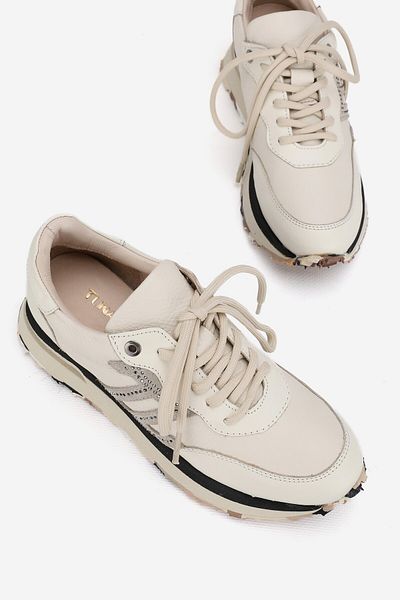 TUNAELLİ Adidași bej - Piele naturală autentică, cu șireturi, pantofi casual
