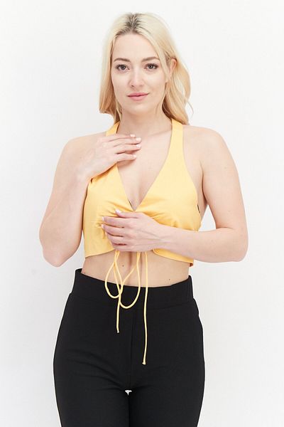 Don't Call Me Jennyfer Women Halter Neck Sleeveless Plain Crop Top, Orange