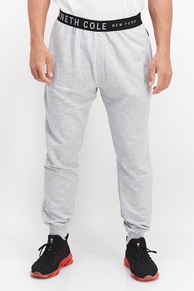 Kenneth Cole Men Regular Fit Pull On Brand Logo Jogger Pants, Grey